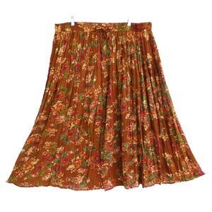 Vintage Phool Floral Maxi Skirt Crinkle Rayon Weave Floral Copper Cottagecore 2X